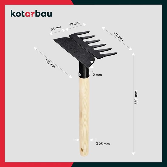 Tuinhak met Houten Steel en Stalen Hark - 330 mm met 6 Tanden voor Onkruidverwijdering en Tuinonderhoud — afbeelding 5