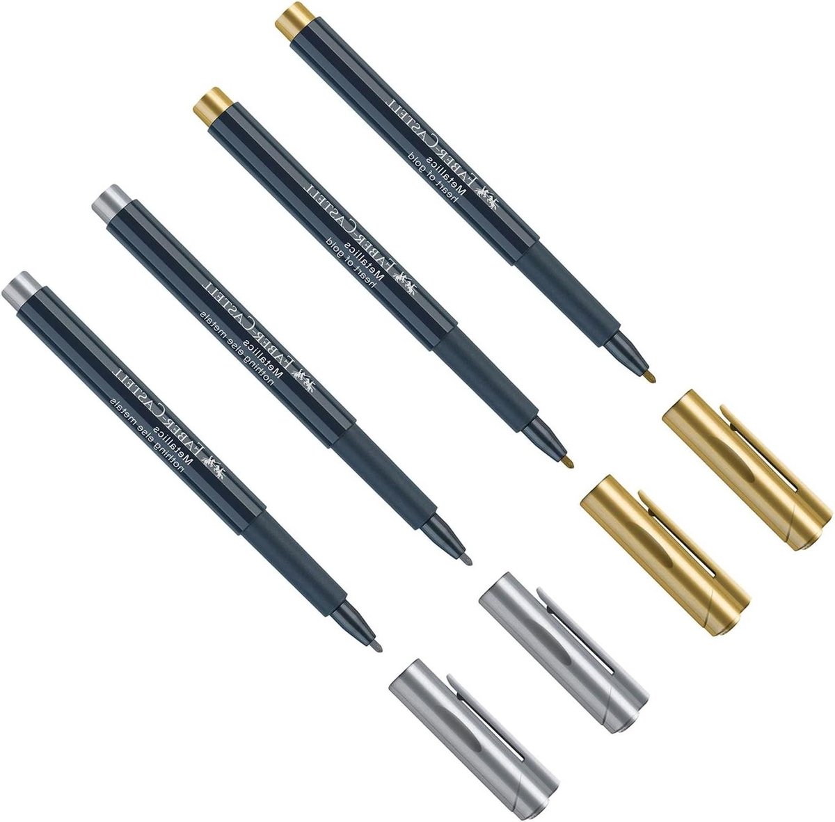 Metallic Markers - Metaal Effect Pennen - Creatief Versieren - Watergedragen Inkt - 4 Stuks - Goud Zilver