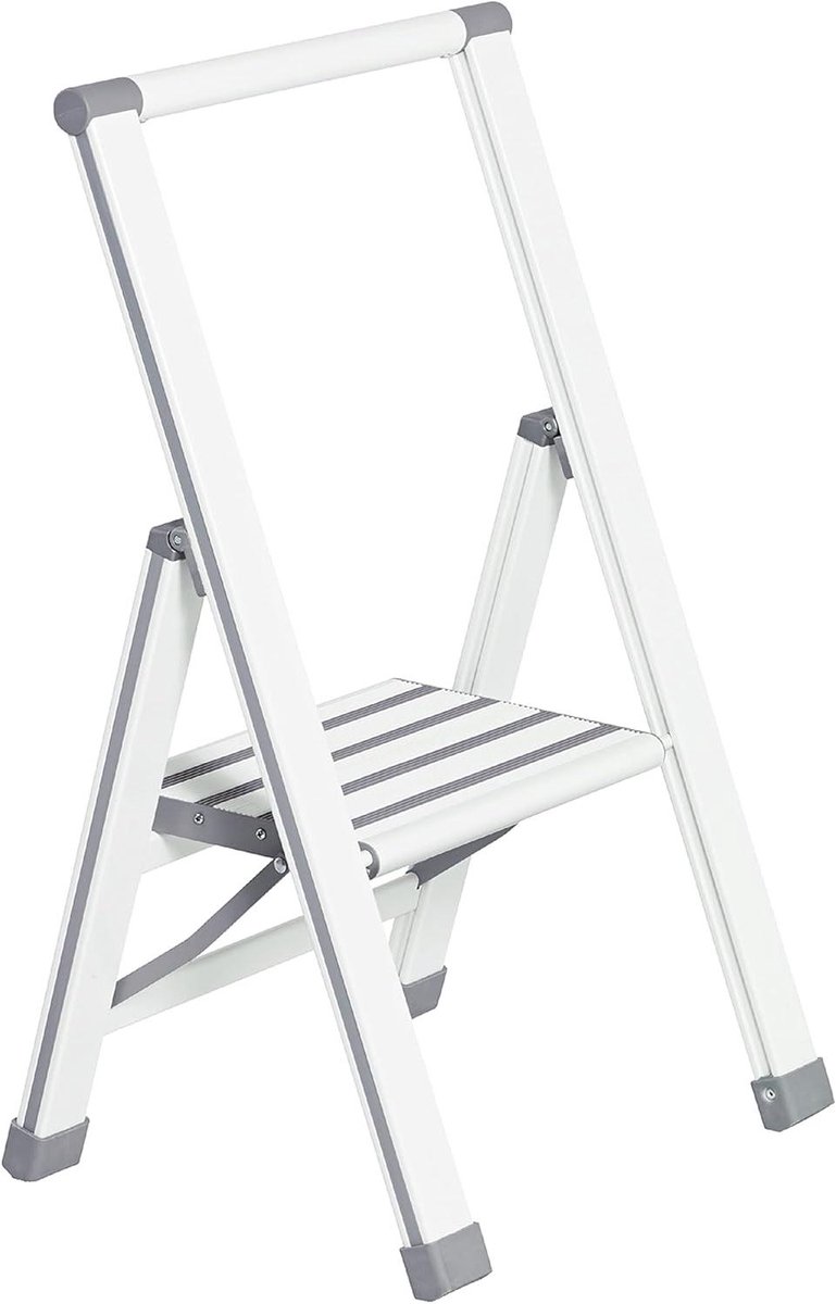 Opvouwbare Keukentrap - Aluminium Trapje - Klusjes Boven - XXL Antislip Treden - 150 kg Capaciteit - Wit Grijs