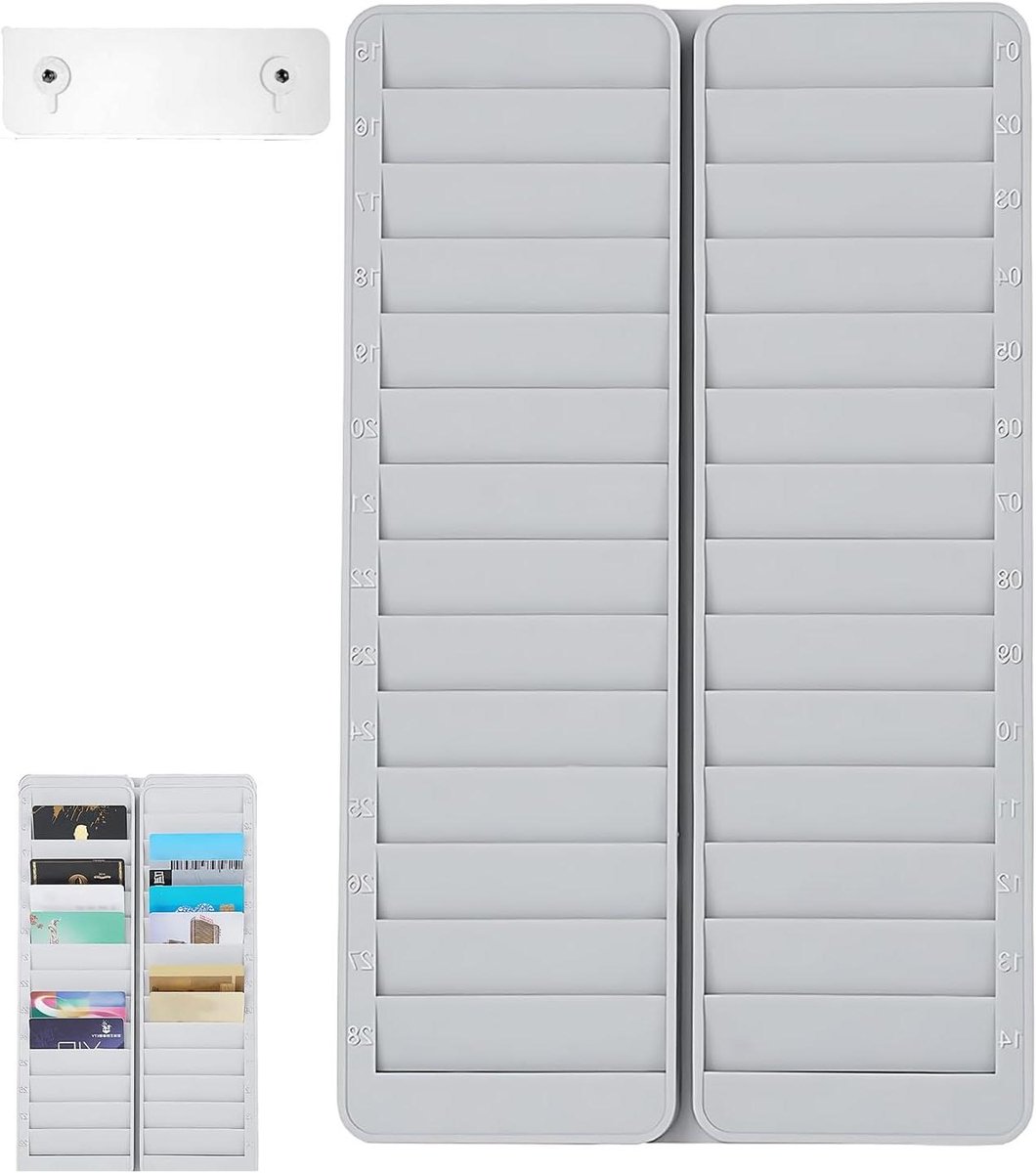 Kaarthouder - Wandhouder - Kaarten Organiseren - 28 Kaartvakken - 36 x 22 cm - Grijs
