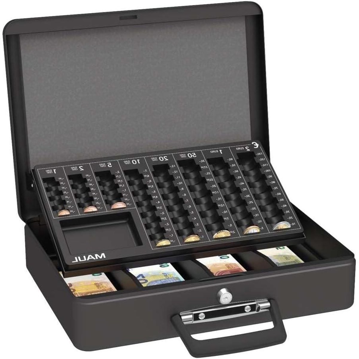 Geldcassette met inzet - Geldkistje munten - Veilig geld bewaren - Geïntegreerd cilinderslot - 37 x 29 x 12 cm