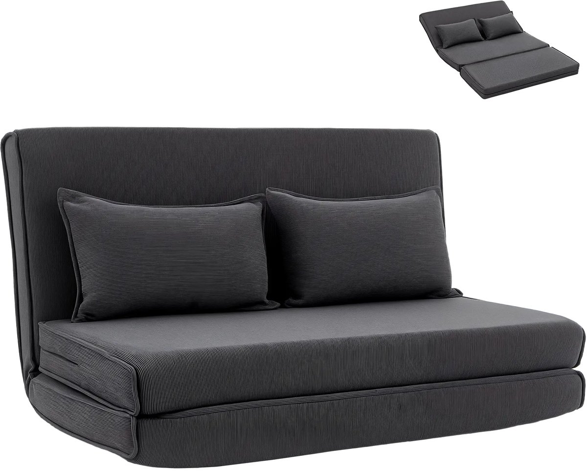 Slaapbank - Uitklapbaar - Slaapstoel - Logeerbed - Zetelbed - Slaapfauteuil - Vouwbed - 2 persoons - Zeer comfortabel - Donkergrijs
