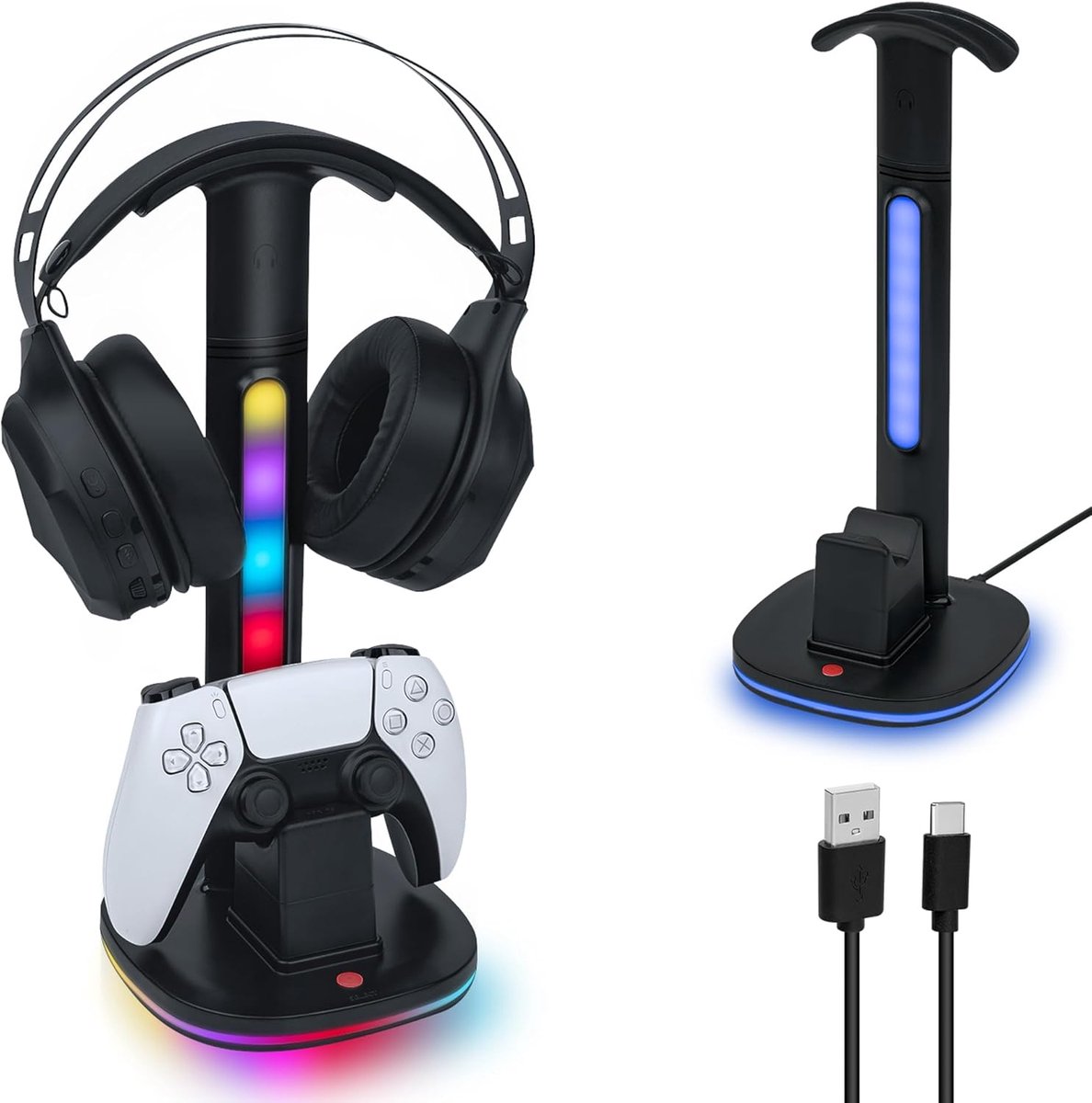 SnelShoppen - RGB Headsetstandaard met Oplaadstation voor PS5, Premium Gaming Hoofdtelefoonhouder, Controllers Stand voor PlayStation 5, Zwart, Ideaal
