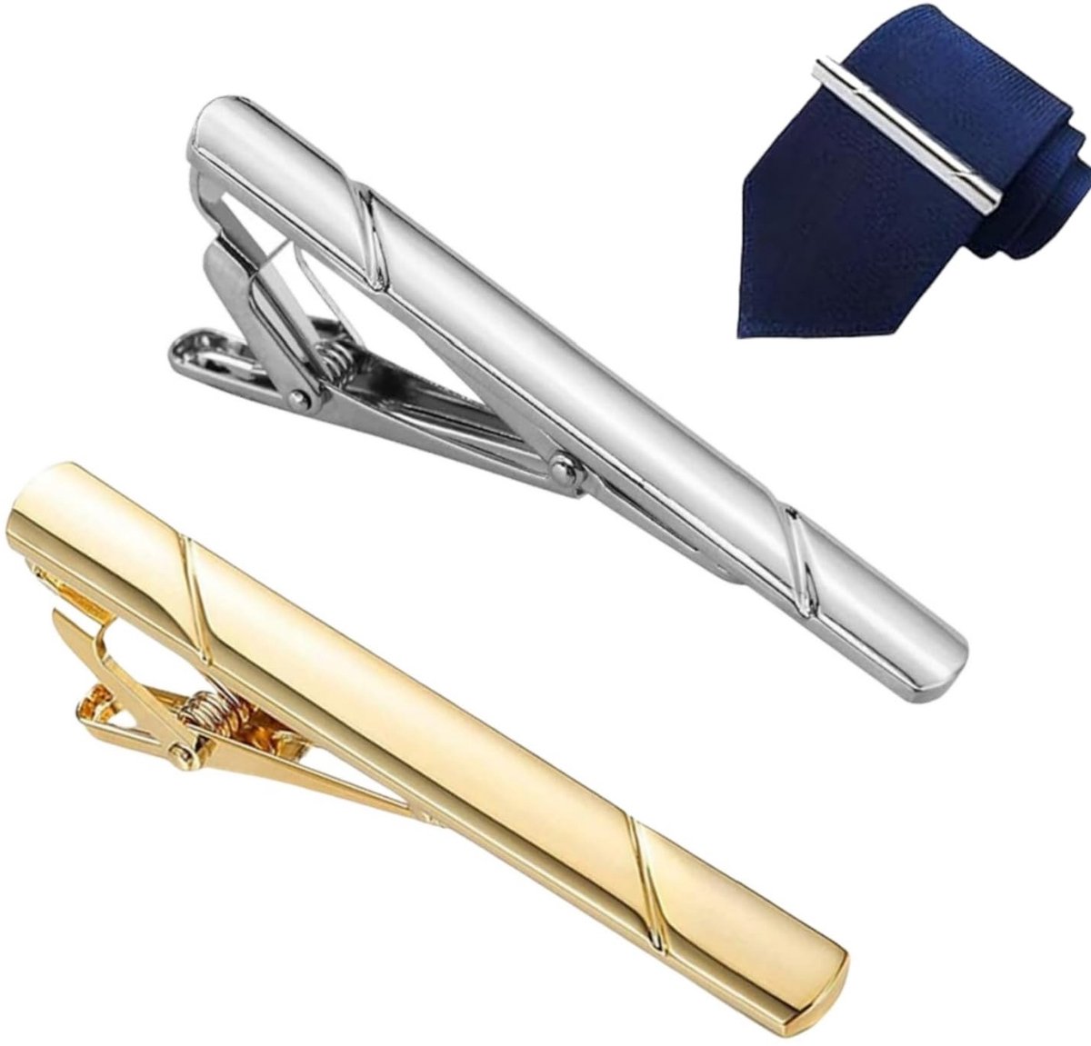 Dailygoods- Dasspelden Minimalistisch - 2 Stuks - Klassieke Stropdasclips - Voor Bruiloft/Feest - Goud/Zilver - 5,8 x 2,5 cm - Stropdasclip