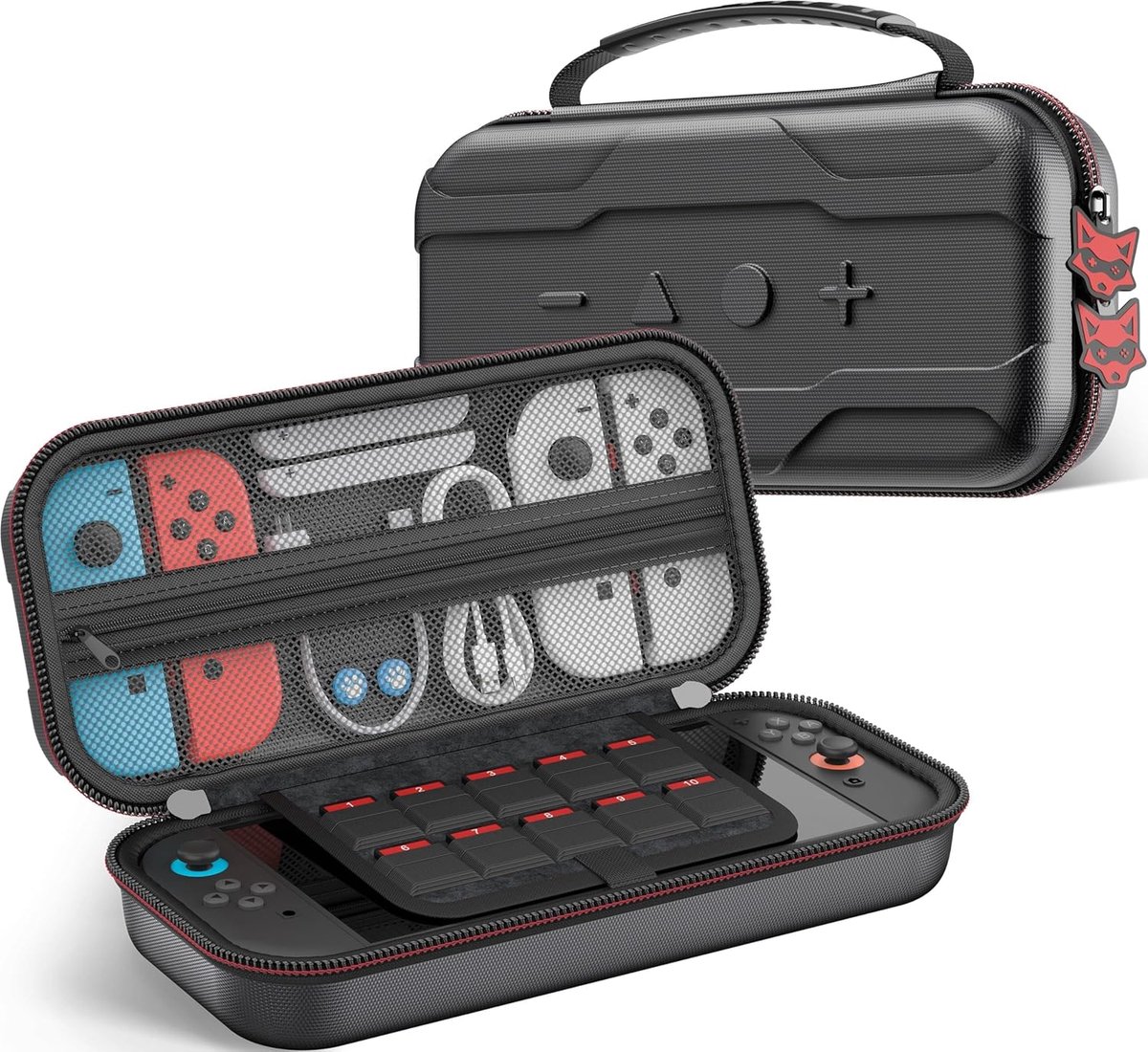 Thijox - Waterdichte HELLCOOL Switch 2 Hoes voor Nintendo Switch 2025/OLED - Schokbestendige EVA Draagtas met 10 Spelkaartsleuven en Accessoires Opber
