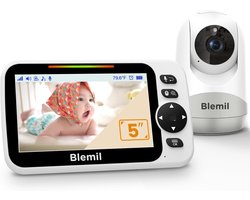 Thijox - Blemil Baby Monitor 5 Inch Groot Scherm met 30 Uur Batterij, Camera, Audio, Nachtzicht, Zwabbers, Geen WiFi, Ideaal voor Baby's en Kinderen