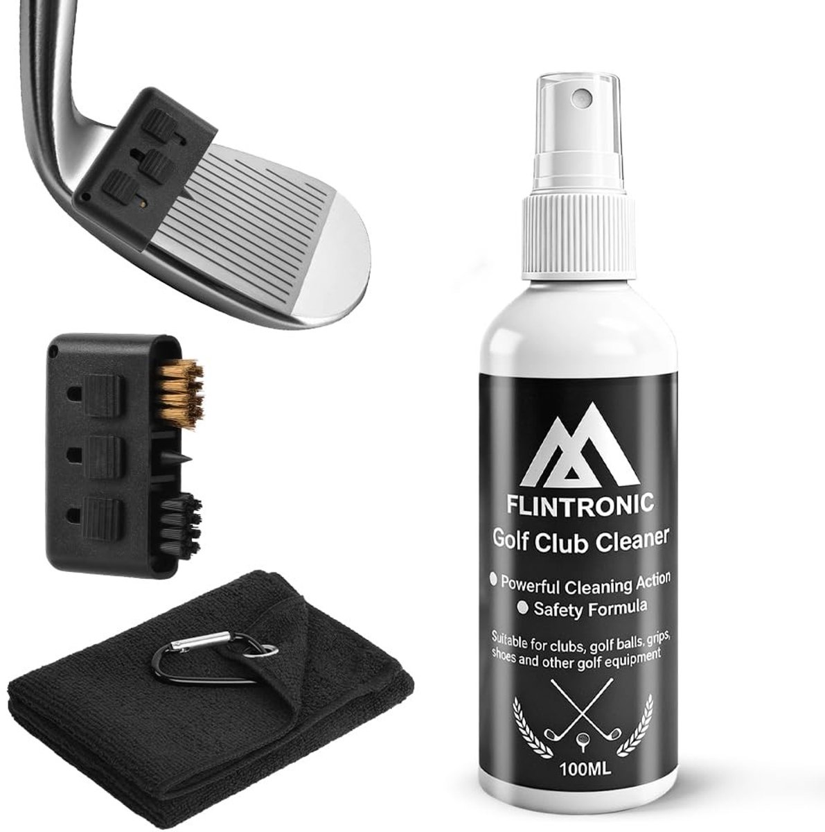 Dailygoods - flintronic Golfclubborstel, golfclubborstel, reinigingsborstel voor golfclub, gezicht en groef met lus clip (karabijn), met handdoek