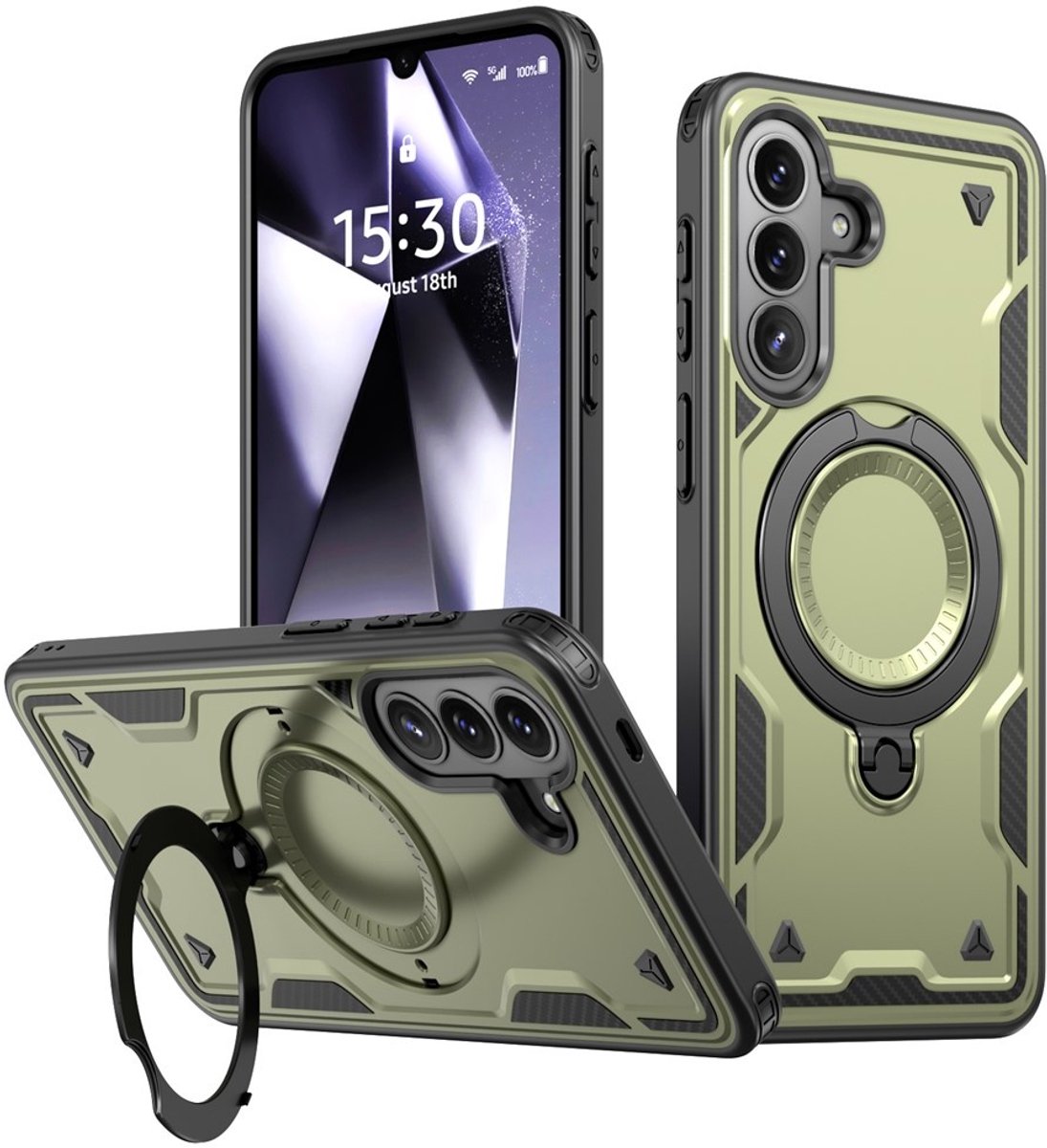 Coverup Hoesje - Geschikt voor Samsung Galaxy A57 Hoesje - Coverup Armor Back Cover met MagSafe Compatible Kickstand - Groen