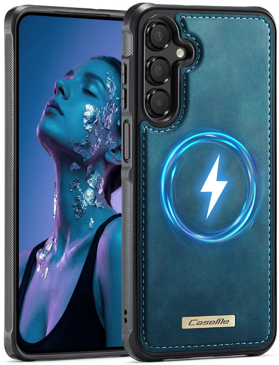CaseMe Hoesje - Geschikt voor Samsung Galaxy A17 Hoesje - CaseMe C69 Leather Back Cover - MagSafe Compatible - Blauw