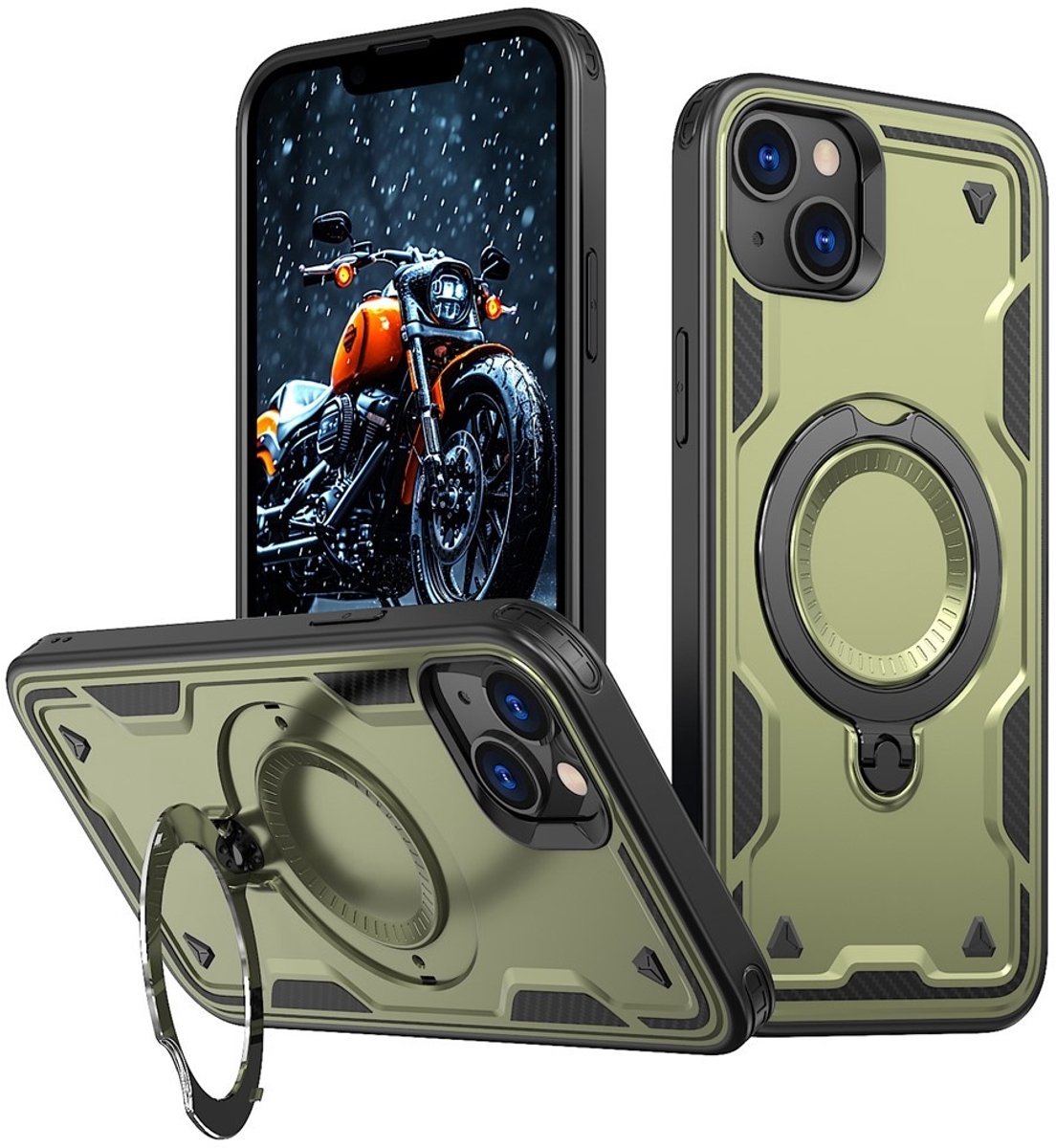 Coverup Hoesje - Geschikt voor iPhone 13 / 14 Hoesje - Coverup Armor Back Cover met MagSafe Compatible Kickstand - Groen