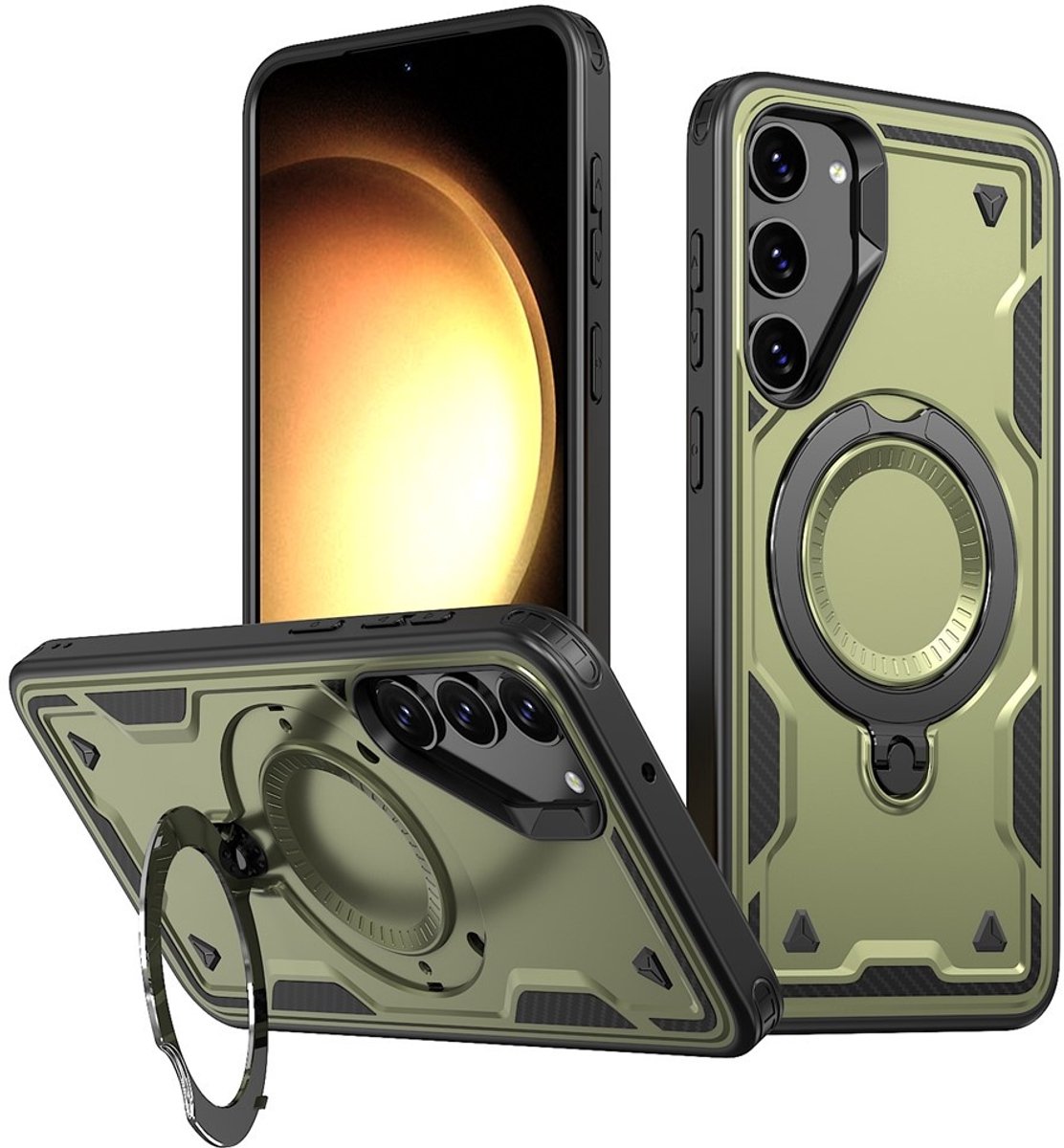 Coverup Hoesje - Geschikt voor Samsung Galaxy S23 Hoesje - Coverup Armor Back Cover met MagSafe Compatible Kickstand - Groen