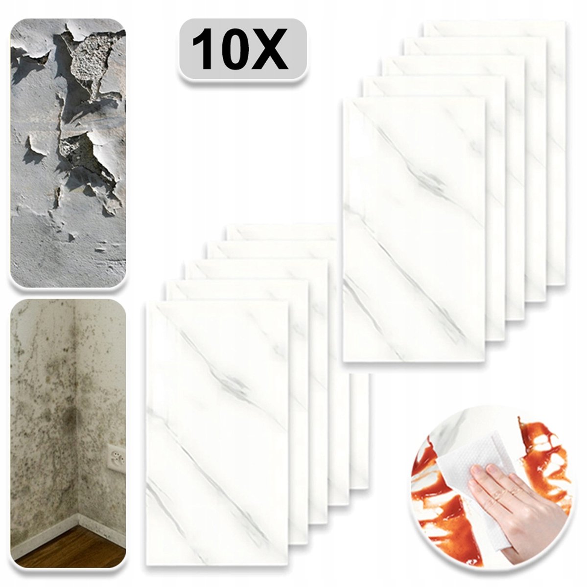Zelfklevende Sticker Met Marmerpatroon 60x30cm - PVC Waterdicht Oliebestendig Brandvertragend - Gemakkelijk Te Knippen En Te Verwijderen Sterke Kleefkracht - Voor Keuken, Badkamer En Hal - Wit