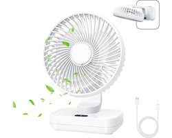 Mini Bureauventilator - Stil Persoonlijk Ventilator - Oplaadbaar 3600mAh Batterij - 4 Windsnelheden - 120° Oscillerend - Voor Thuis, Kantoor, Buiten En Reizen - Wit