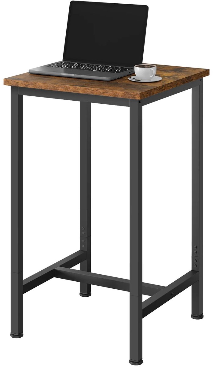 RosaBloom Bartafel - Hoge tafel - Bistrotafel - Industrieel design - Compact en ruimtebesparend - 60x60x100cm - Metaal en Hout - Vintage Bruin
