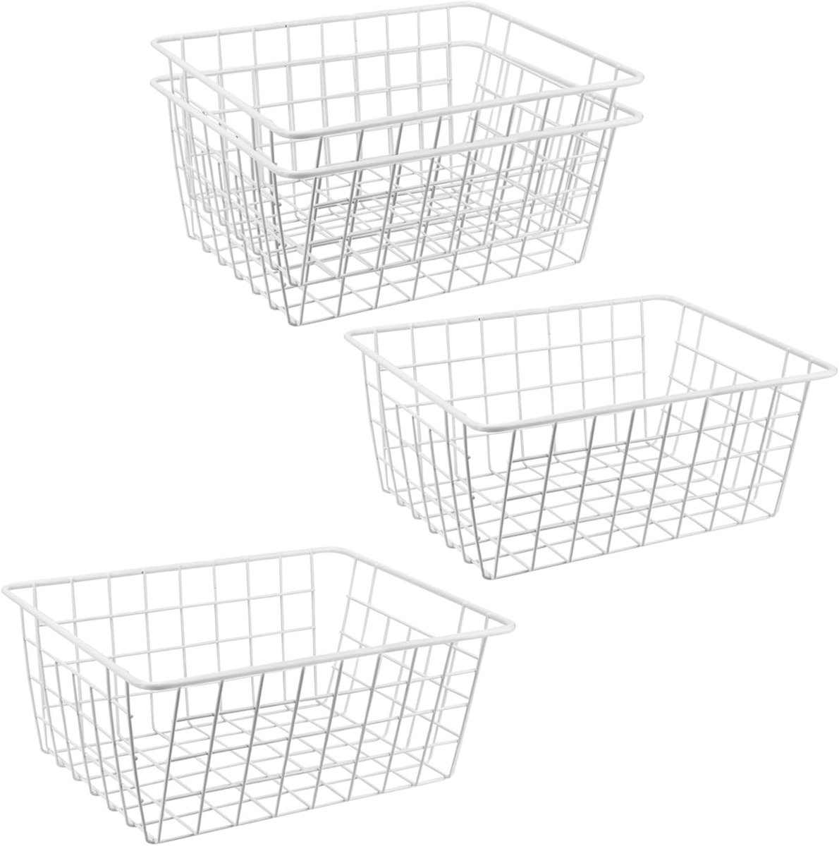 Set van 4 Witte Draadmanden - Kleine Metalen Opbergmanden voor Badkamer, Kantoor en Keuken - Stapelbare Organizers voor Efficiënte Opslag en Ruimtebesparing