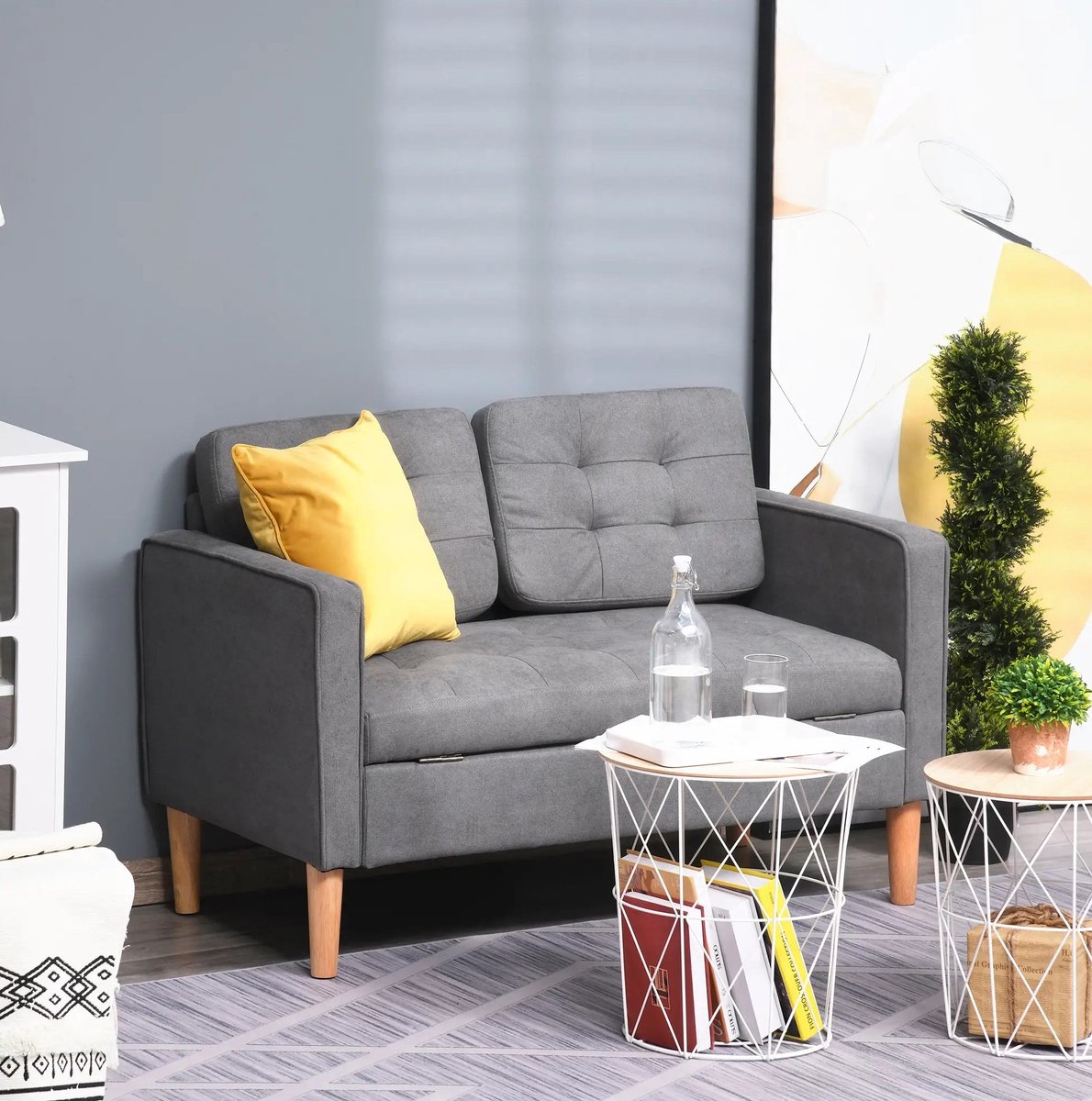 STILVORA Zitbank 117 X 62 X 78 Cm - 2-Zits Met Opbergruimte En Afneembare Kussens - Voor Woonkamer En Slaapkamer - Stof Grijs