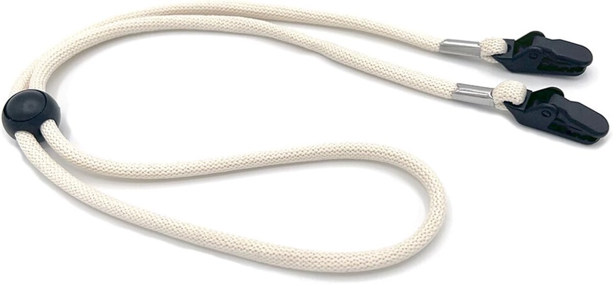 Winddichte Hoedkoord met Verstelbare Kinband en Klemmen - 70 cm - Hoedhouder voor Reizen - Stevige Bevestiging - Geschikt voor Alle Hoeden - gebroken wit