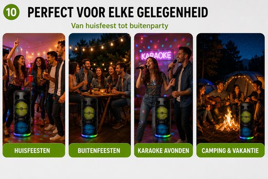 Bluetooth speaker - Party Speaker - Draadloze muziek Box - Speakers - Discolichten - 1200 watt - LED verlichting - Bluetooth - Karaoke - FM radio van Onbekend — afbeelding 5