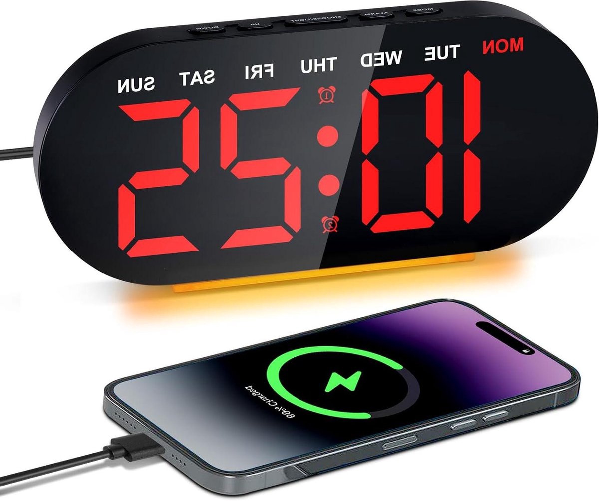 Digitale Wekker - Nachtlamp Klok - Ontspannen Wakker Worden - Dubbel Alarm Instelbaar - 7 Inch Display - Zwart