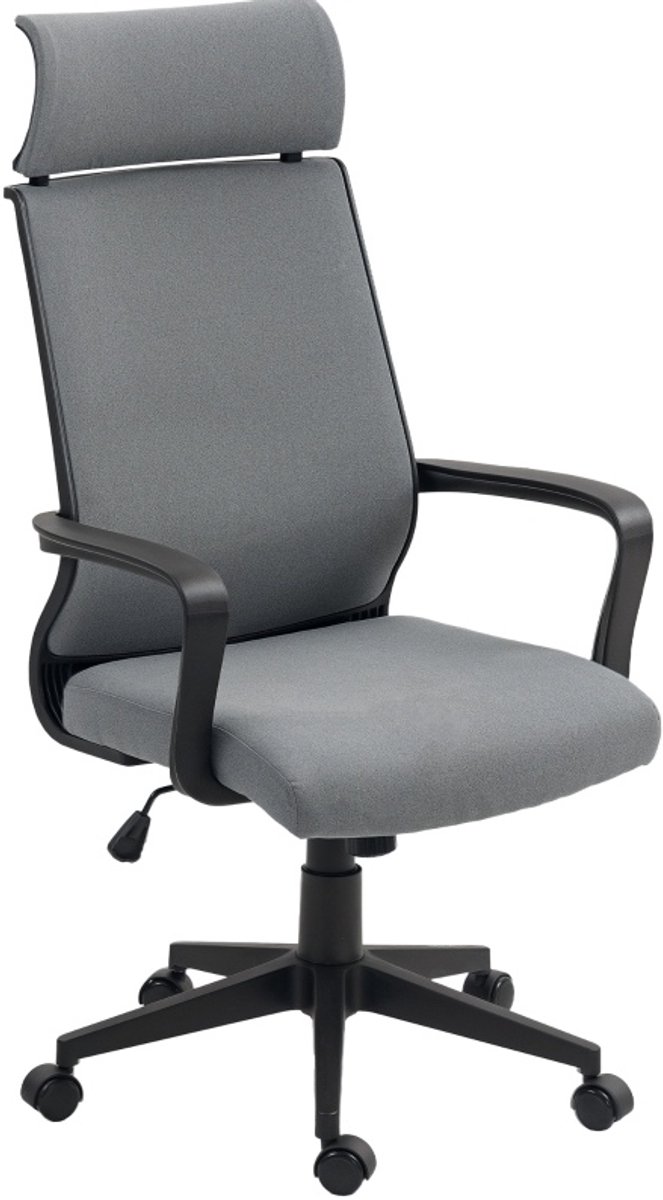 MEUNIQ ergonomische bureaustoel met hoge rugleuning en hoofdsteun, draaistoel met vaste armleuningen, verstelbare zithoogte en wippfunctie, donkergrijs