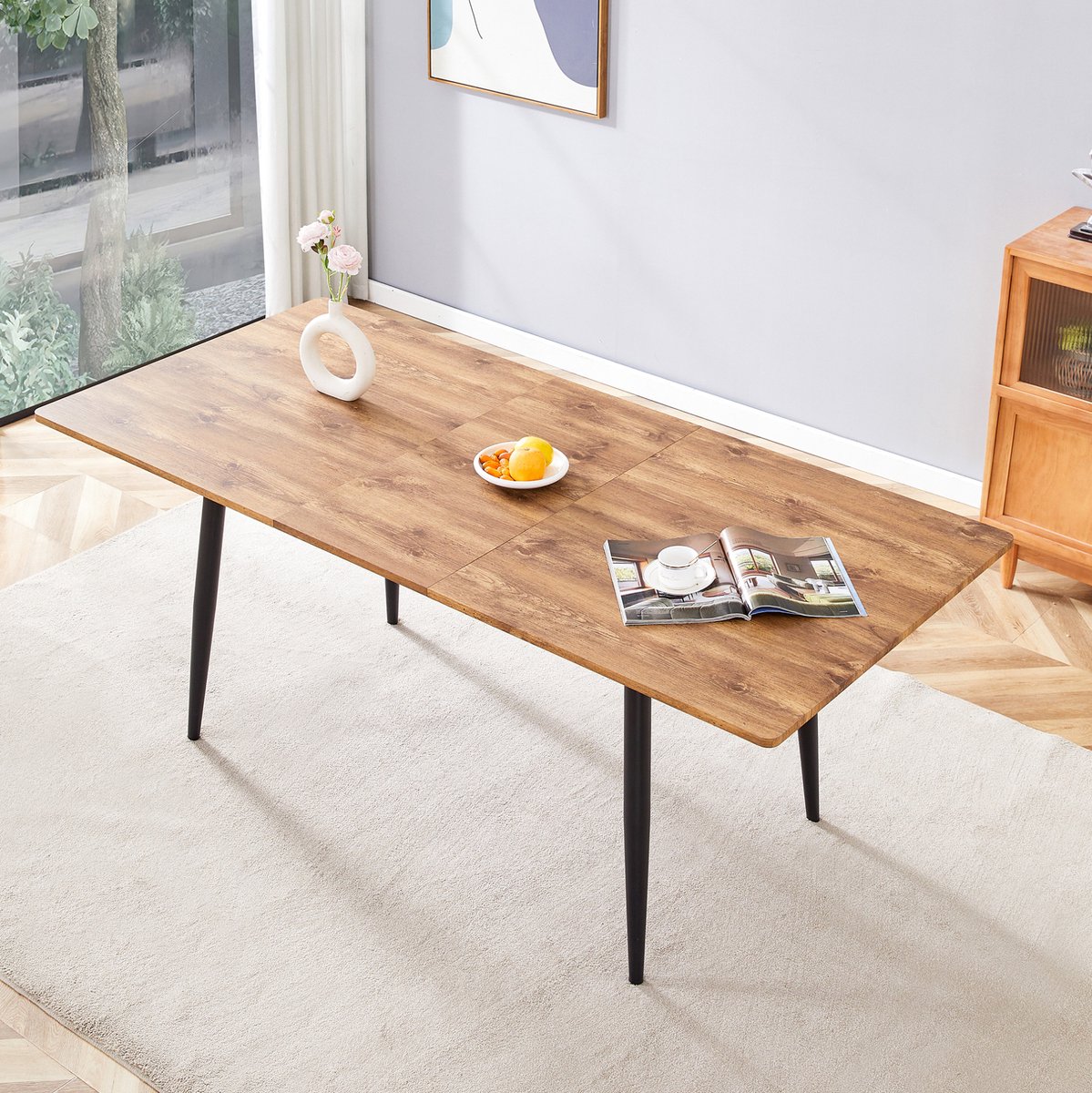 HAUSS SPOLE Eettafel - Rechthoekig Industrieel Design Met Houtlook - Voor Eetkamer Of Kantoor - MDF En Metaal - 190,5x80x76,2 cm - Hout