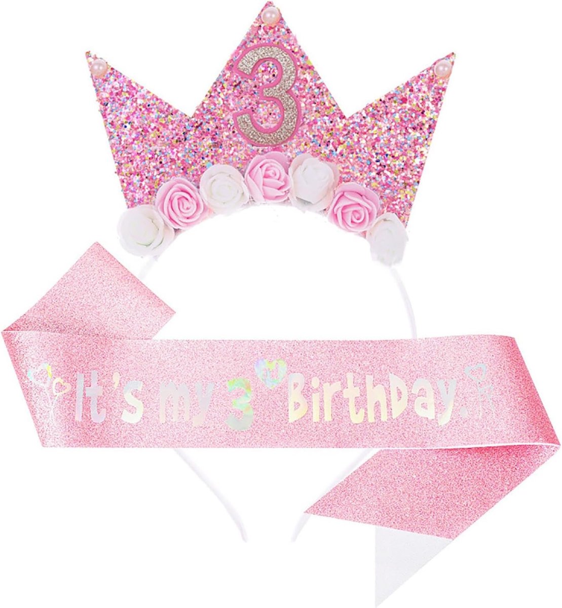 Verjaardagskroon voor meisjes met glinsterende hoofdband, feestaccessoires voor verjaardagsfeest en themafeest