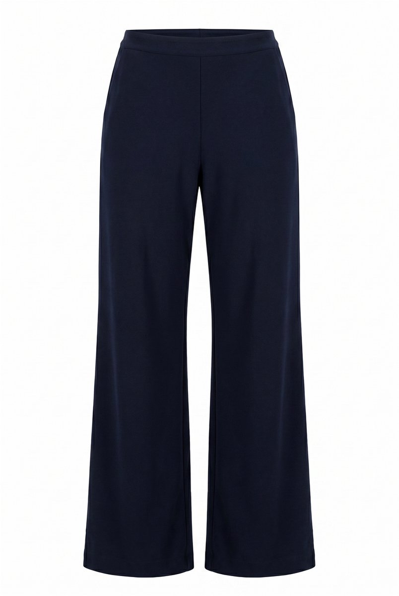 Ulla Popken - Dames - Broek wijd rechte pijpen comfortabele tailleband stretch - Donkermarine - Maat 42
