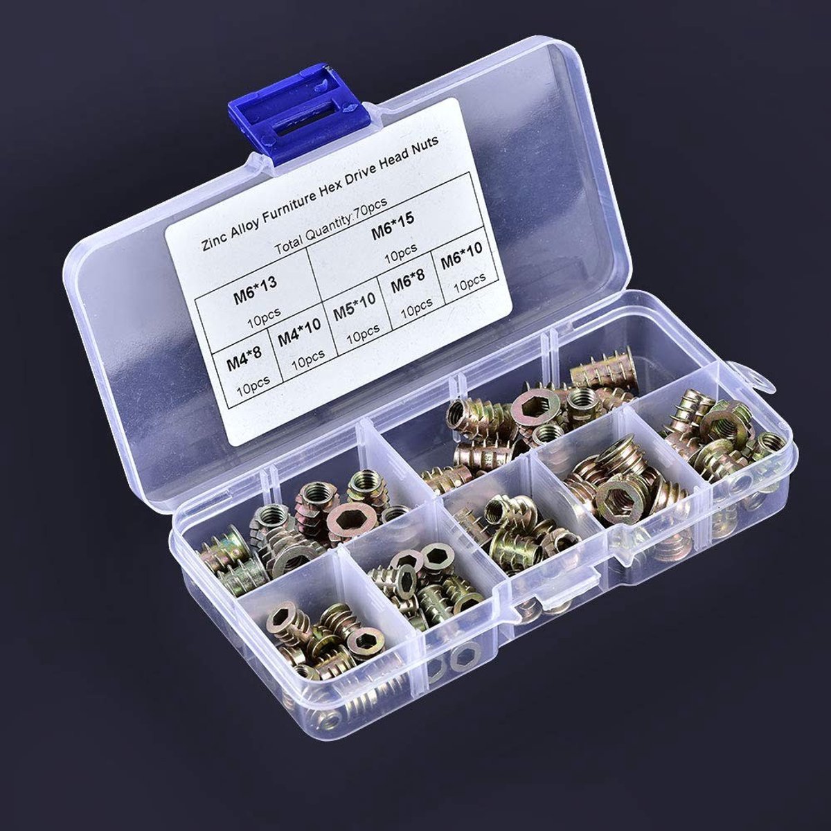 Set van 70 Stuks M4/M5/M6 Inzetmoeren van Zinklegering voor Meubelmontage, Hexafoon en Waterpas Blazen