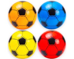 Voetbal - Bal - Plastic - 23 cm - 4 stuks - Opgepompt - Blauw, Geel, Rood, Oranje - Voor binnen & buiten - Kinderen - Jongens en Meisjes - Spel & Sport - Speelbal