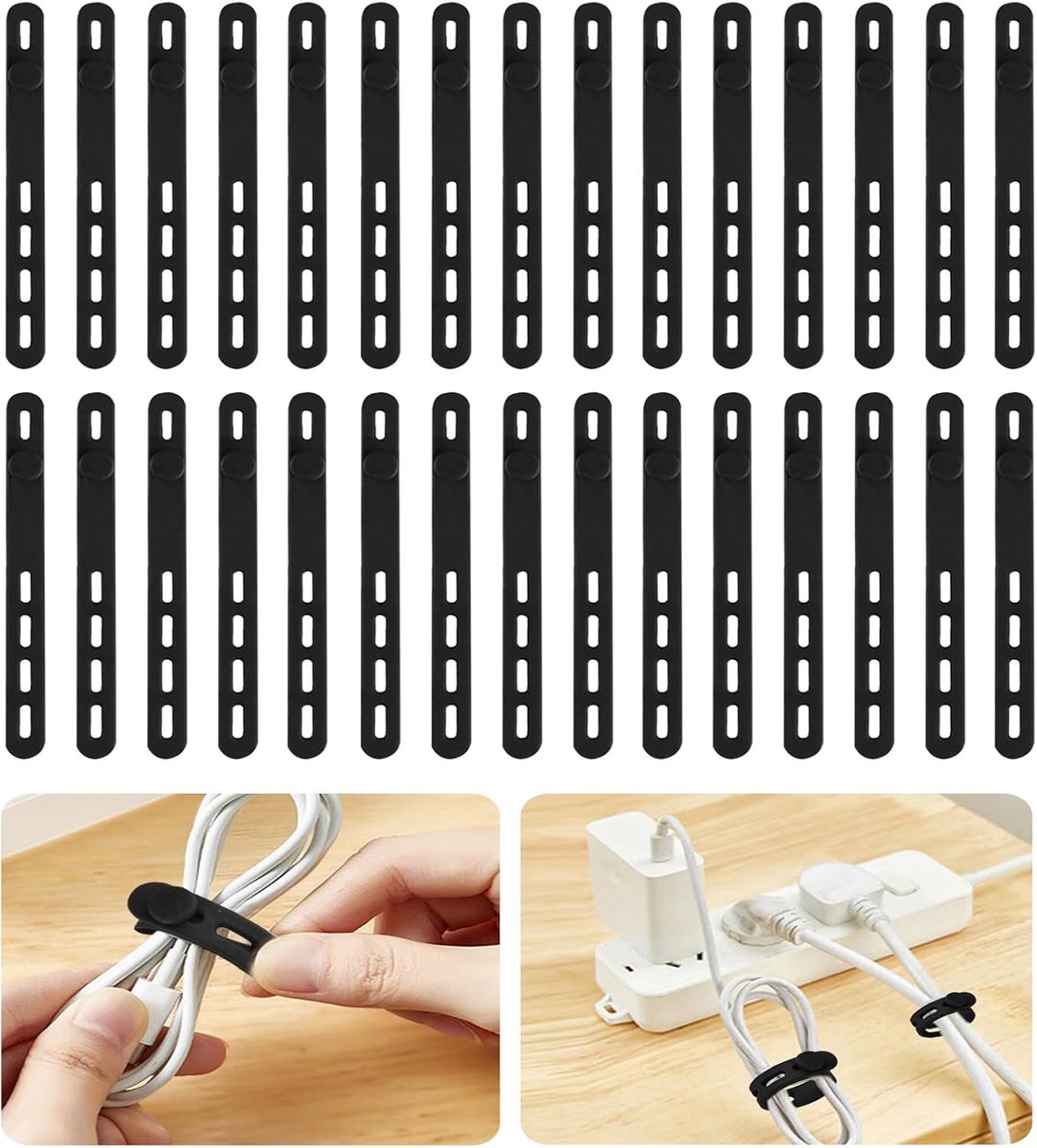 Kabelbinders 30pcs - verstelbare siliconen - zwart - ideaal voor kabelorganisatie - ShopVlot