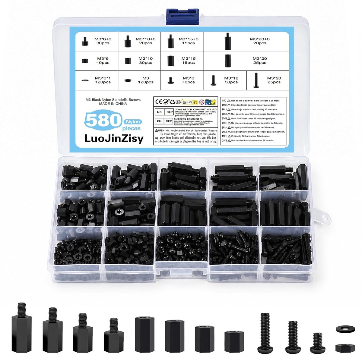 M3 schroevenset 580 stuks - nylon schroeven en moeren - robuuste afstandhouders - ideaal voor PCB-printplaten - ShopVlot