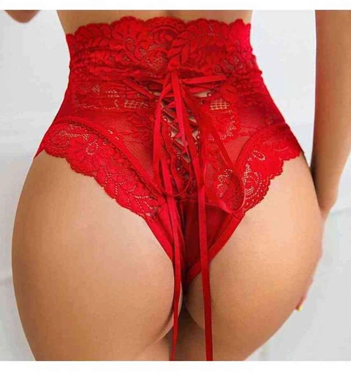 Rode Kanten Slip met Hoge Taille in S/M en L/XL - Comfortabel Dames Ondergoed