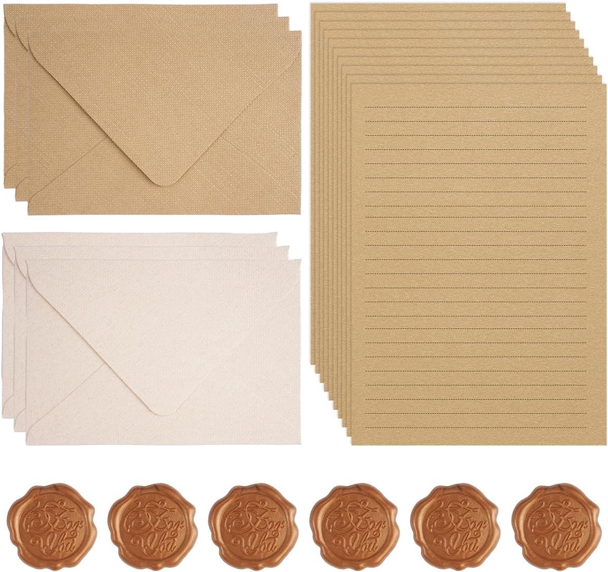 Vintage schrijfpapier set - A5 met linnen enveloppen - 22-delige set - perfect voor briefschrijven - ShopVlot
