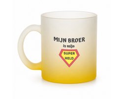 mijn broer is mijn superheld theeglas frosted geel - 330 ML - Broer - super broer - theemok - theeglazen - koffiebeker - verjaardag - cadeautje voor broer - broer artikelen - kado - geschenk
