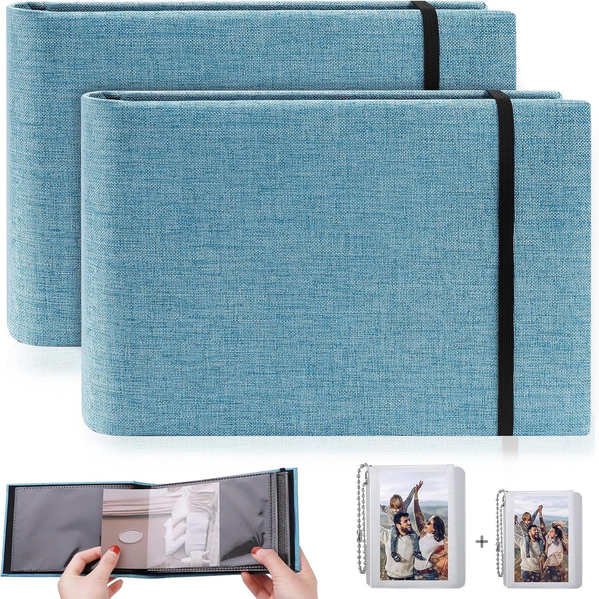 Fotoalbum voor 100 foto's - 2 stuks - linnen blauw - perfect voor herinneringen - ShopVlot
