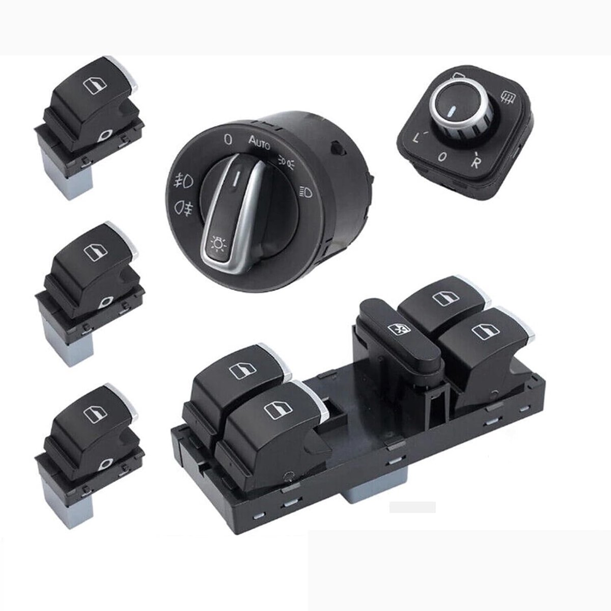 Set van 6 raam schakelaars voor VW Jetta, Golf GTI, Passat CC - chroom - OEM-kwaliteit - duurzame vervanging - ShopVlot