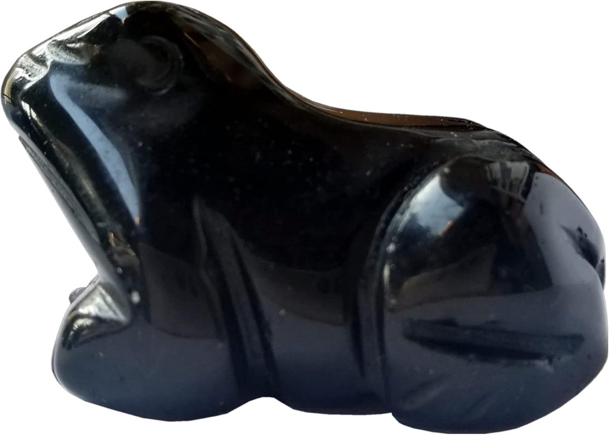 Zwarte obsidiaan kikkerkristallen 40 mm - handgesneden figuren - natuursteen decoratie - symboliseert geboorte - ShopVlot