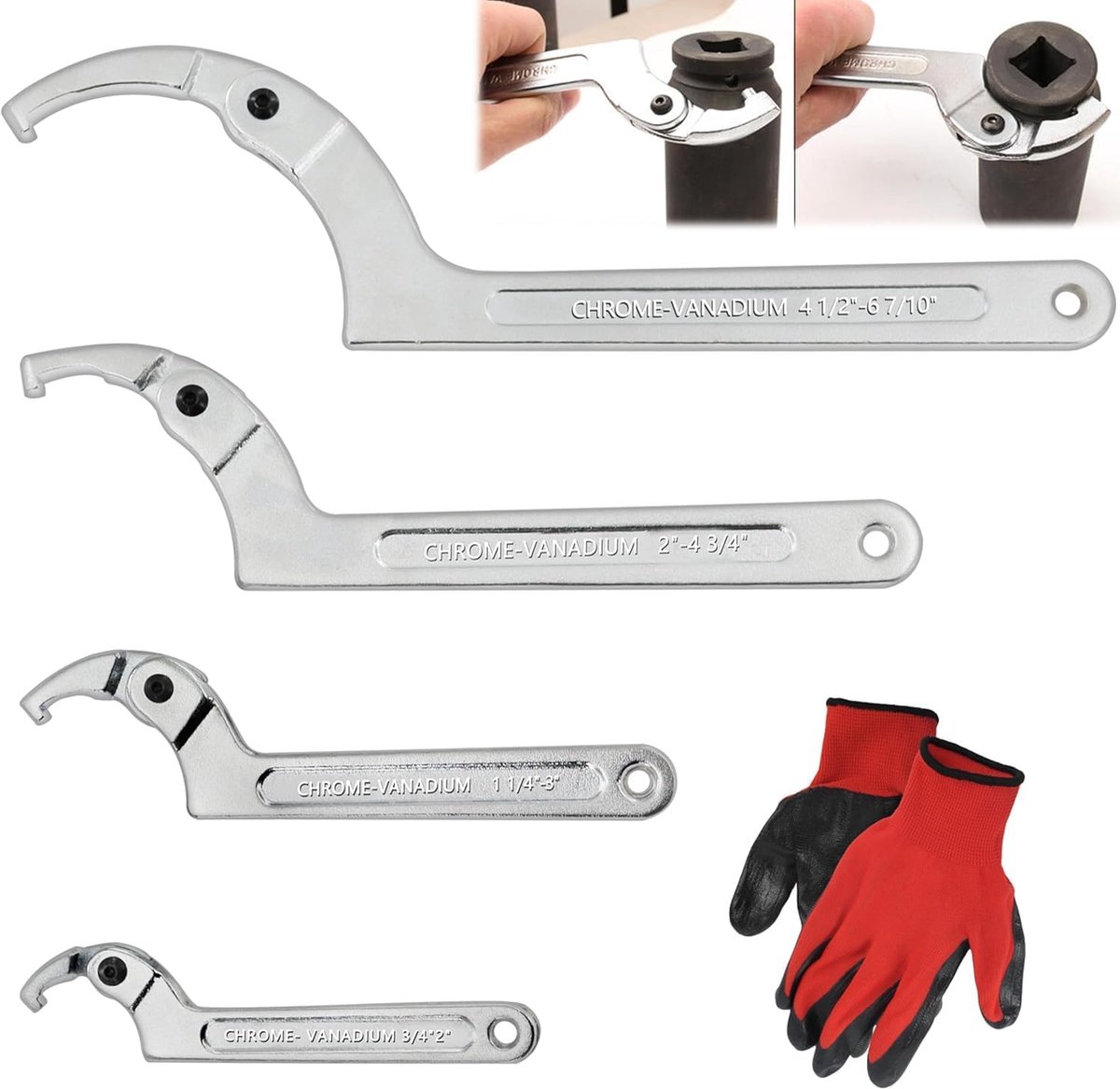 Verstelbare Steeksleutel Set 4 Stuks - 3/4-2" tot 4 1/2-6 7/10" - Geschikt voor Mechanische Apparatuur - ShopVlot