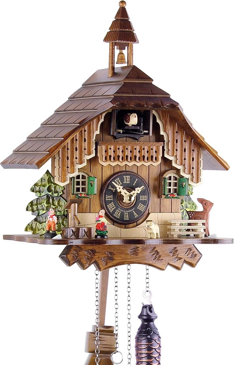 Koe klok 29 cm - Zwart bos huis - Echte houten behuizing - Unieke handgemaakte quartz beweging - ShopVlot