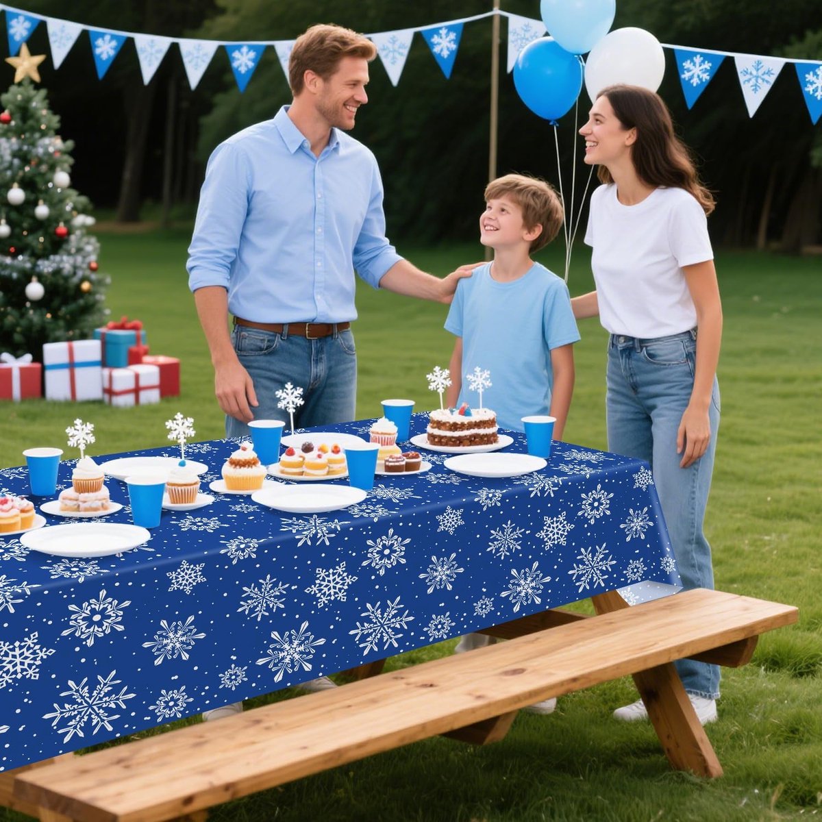 Tafelkleden 4-Pack 220x130cm - Sneeuwvlok Design - Winter Wonderland - Perfect voor feestelijke decoratie - ShopVlot