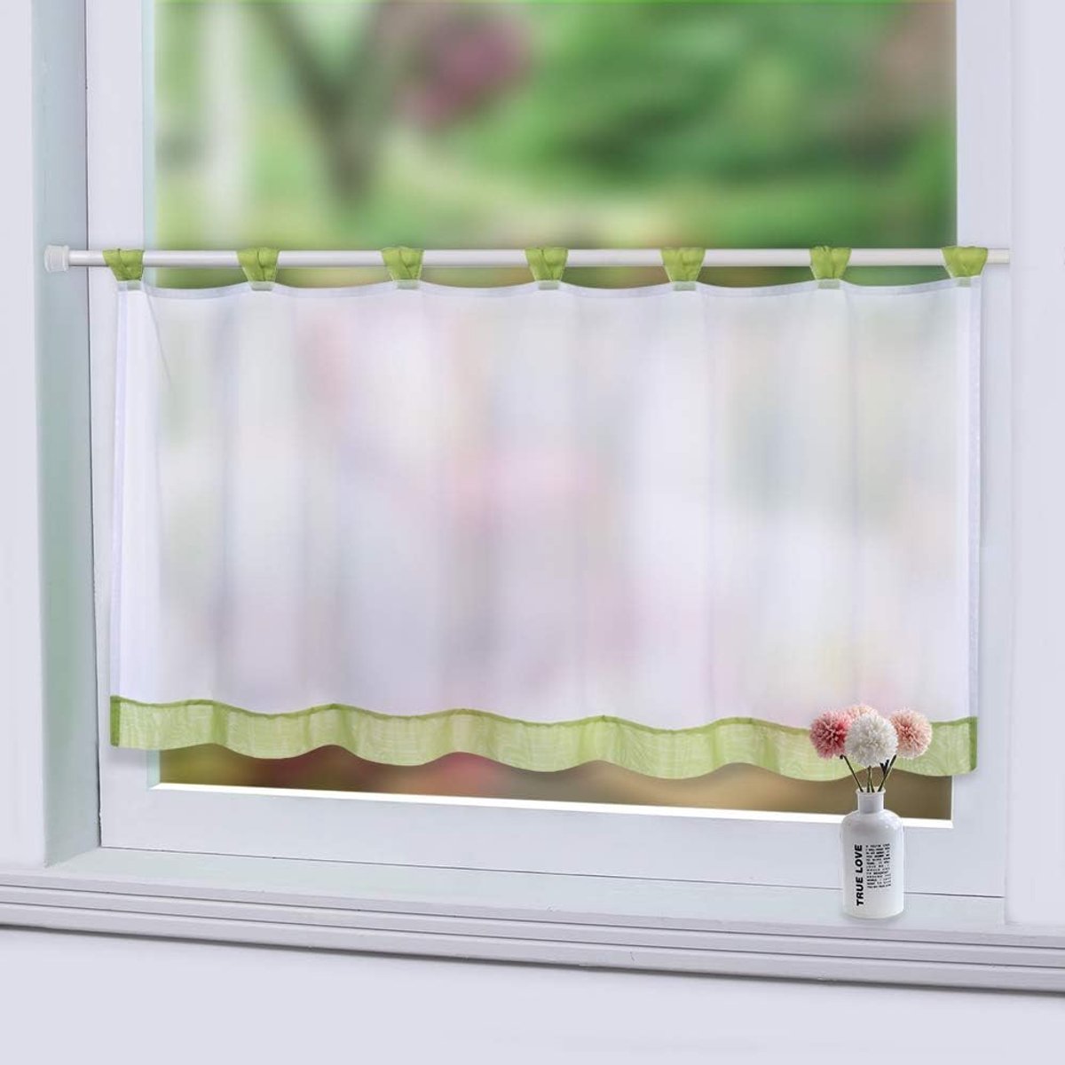 Cafe gordijn 45 x 120cm - groene voile - tab top - sfeervolle raamdecoratie - ShopVlot
