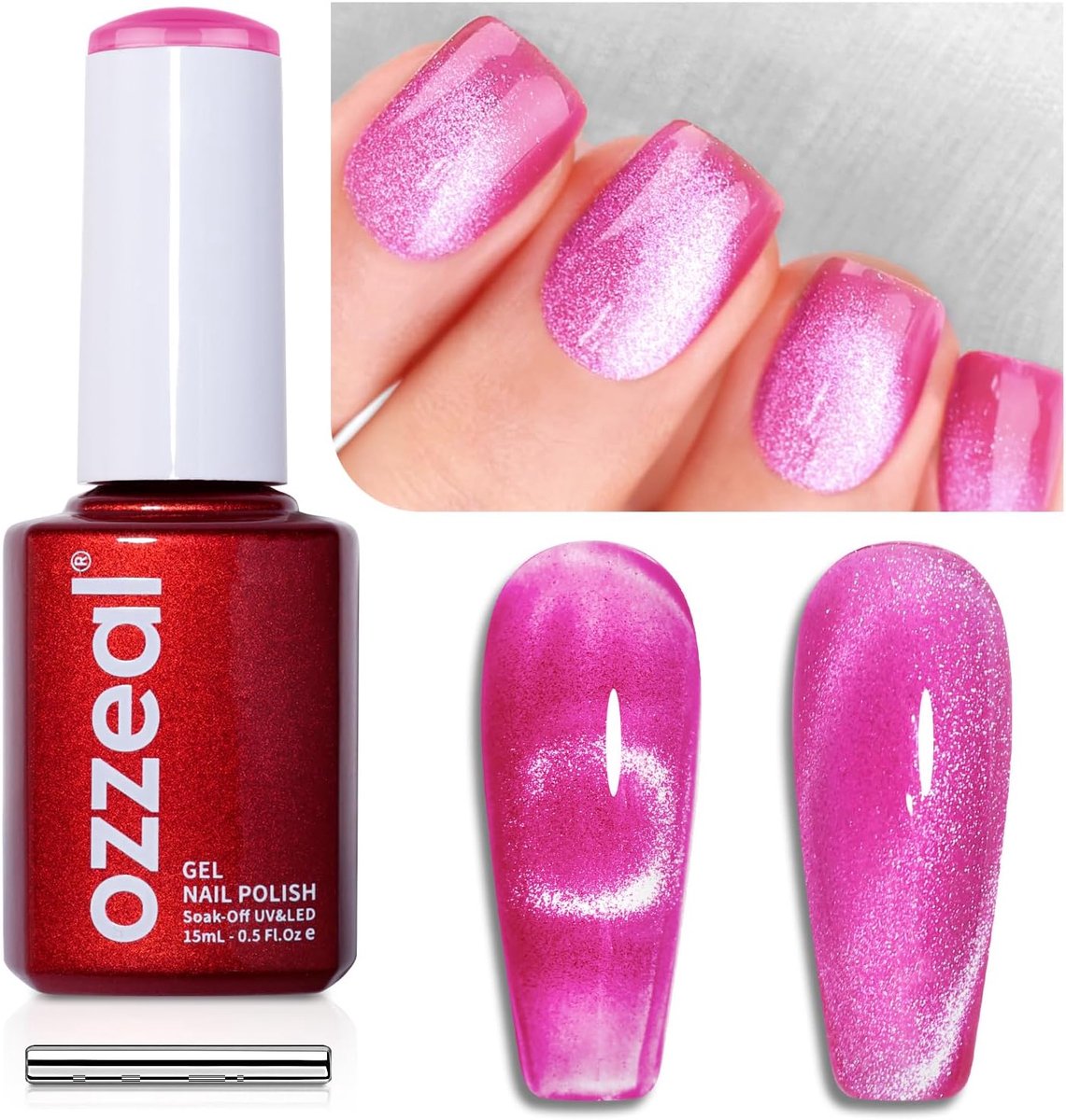 UV Gel Nagellak 15ML - Heet Roze Kristall - Magnetisch Cat Eye - Glitter en Holografisch Effect - ShopVlot