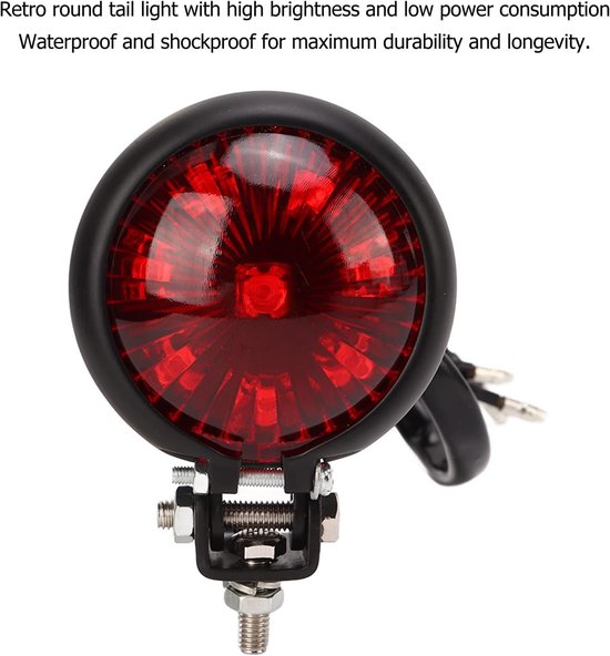 Motorfiets Retro Ronde Led Achterlicht - Zwart ABS - Waterdicht en Schokbestendig - Ideaal als Remlicht - ShopVlot — afbeelding 2
