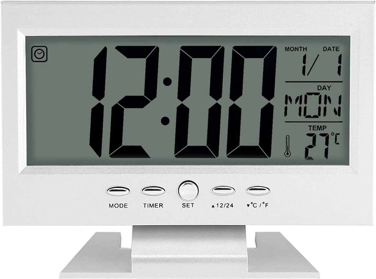 Digitale wekker met nachtverlichting - batterijgevoed - kalender en temperatuurweergave - nooit meer te laat - ShopVlot