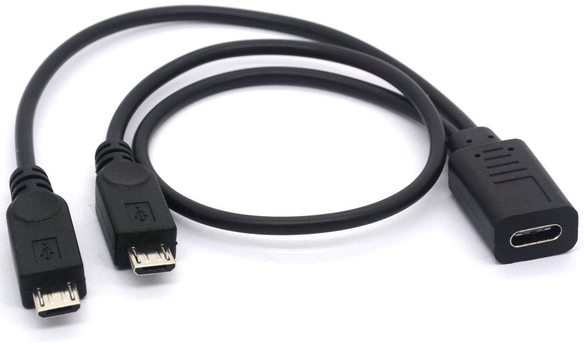 USB 2.0 Type C naar Dual Micro USB Splitter Kabel 30.5cm - Dubbele Micro USB Aansluiting - ShopVlot