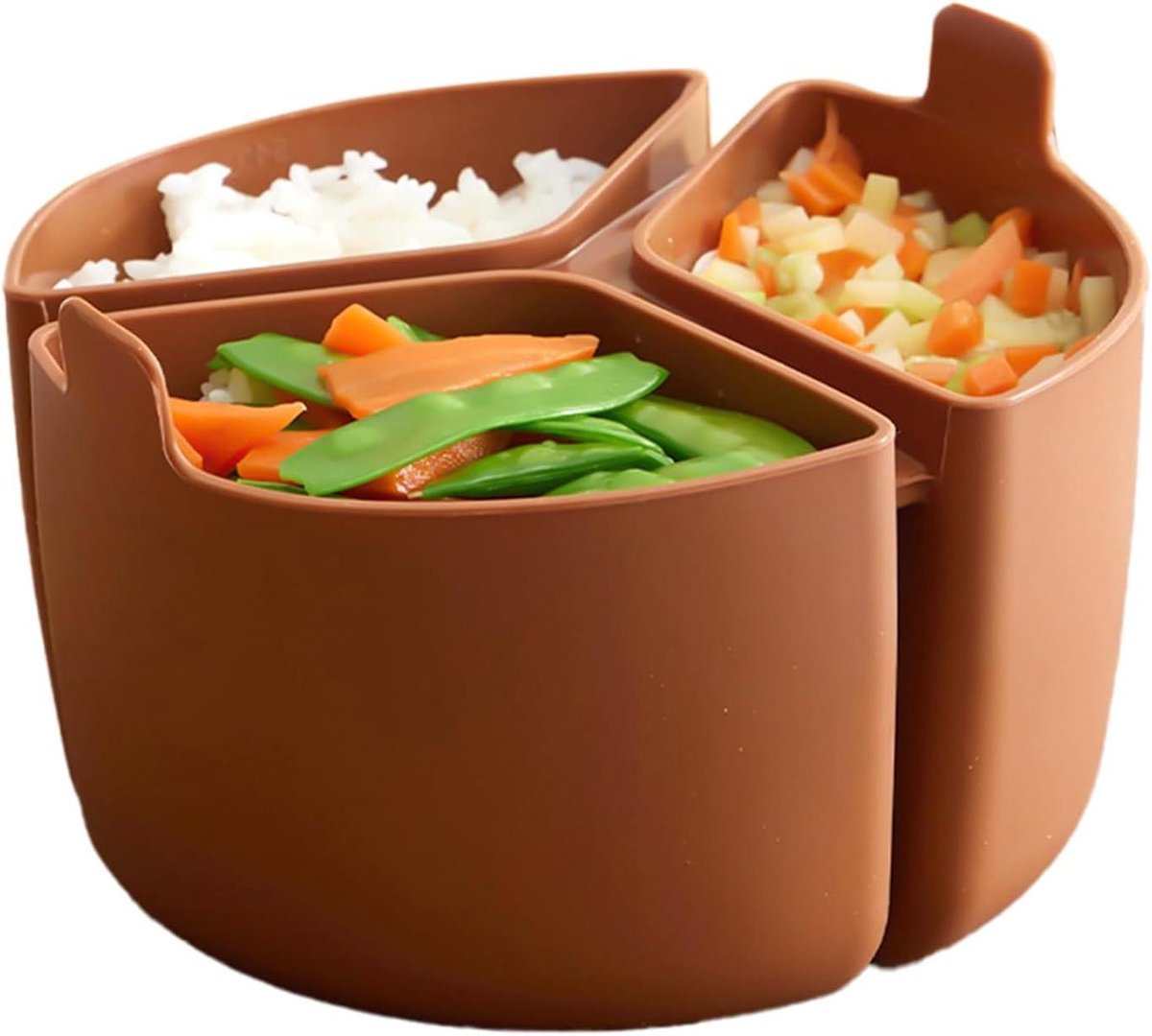 Slowcooker Verdeler - Maaltijd Scheider - Maaltijd Voorbereiding - Drie Compartimenten - 18 x 12 cm - Bruin