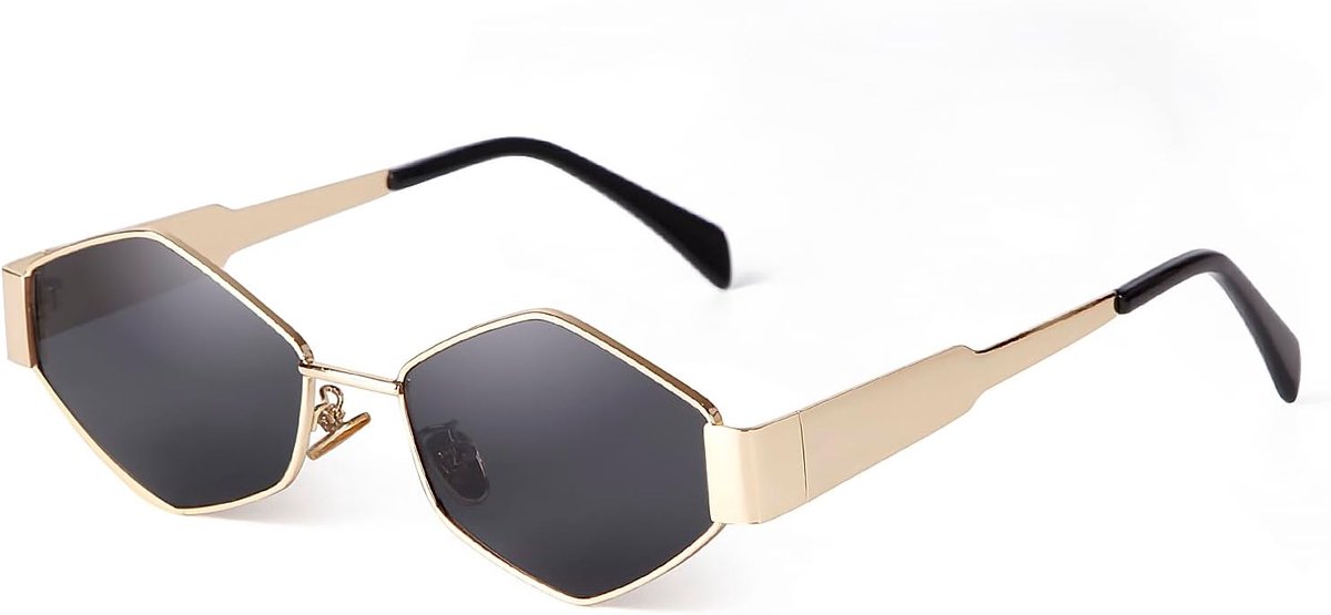 Zonnebril dames goud vintage - smalle hexagonale metalen rand - retro stijl - UV400 bescherming - SnelShoppen