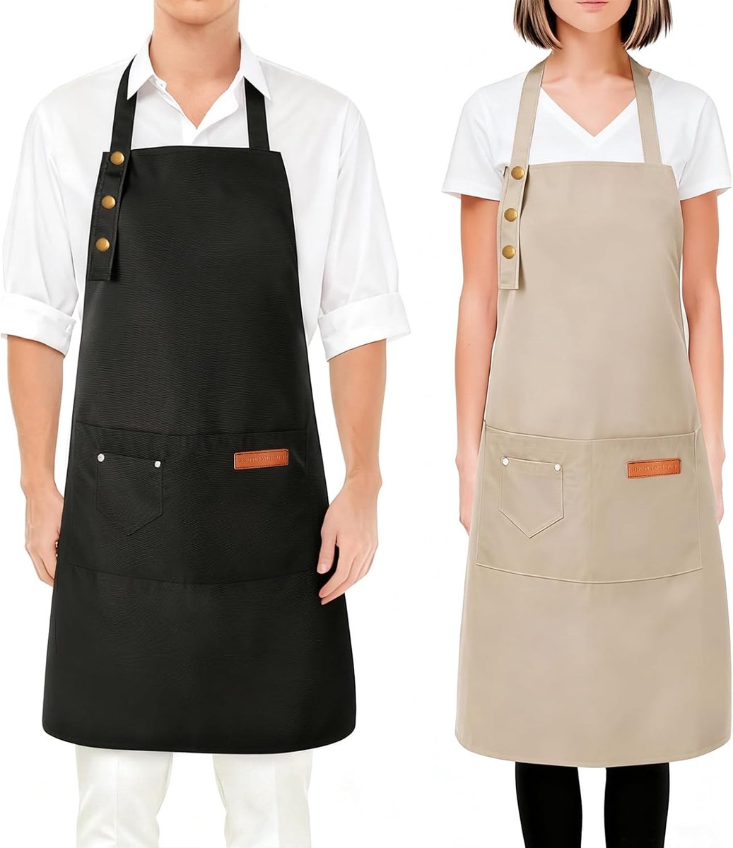 Keuken schorten set van 2 - zwart en khaki - met zakken - ideaal voor koken en BBQ - SnelShoppen