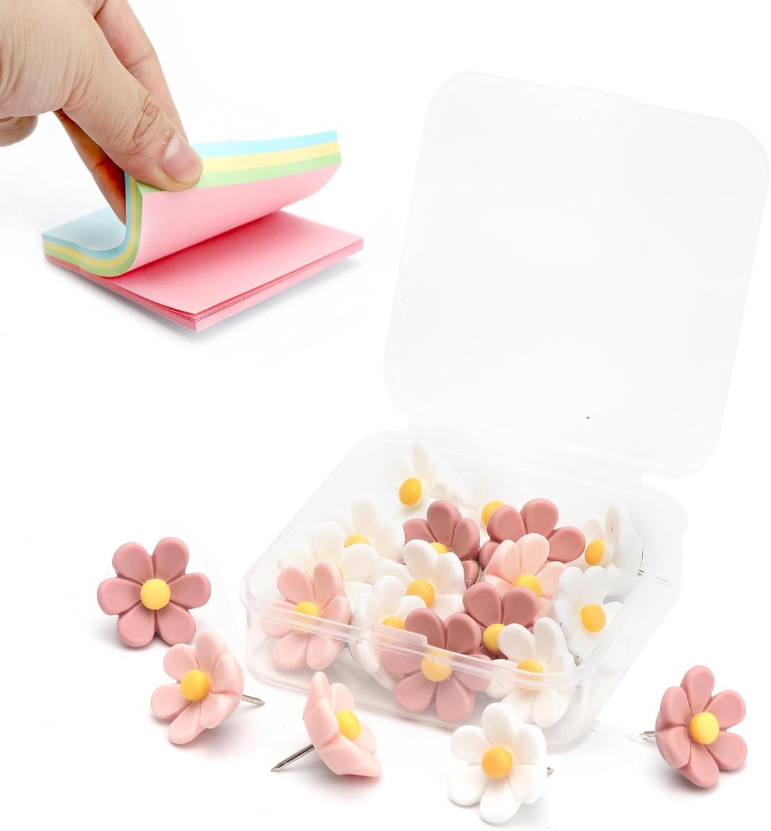 Duimspijkers set van 20 bloemen - vier kleuren zelfklevende notities - kleurrijke designs voor prikbord - SnelShoppen