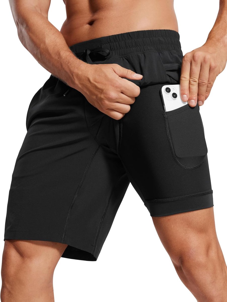 Hardloopshorts mannen 7/9 inch - zwart set - lichtgewicht, sneldrogend - met zakken voor training - SnelShoppen